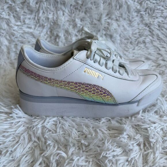 Puma Roma Amour White Leather Platform Sneakers with Iridescent Accent Size 7.5 - Picture 2 of 10